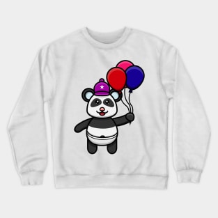 Sticker and Label Of Cute Baby Panda Bring Balloons Crewneck Sweatshirt